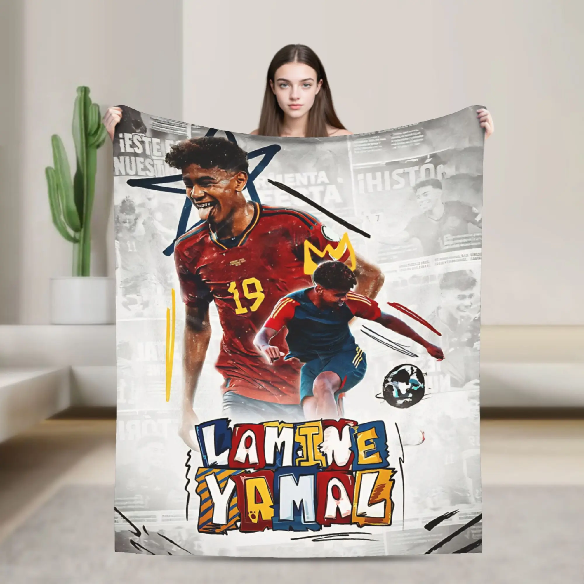 Lamine Y-Yamal Wool Blanket Football Soccer Customized Throw Blanket for Home Hotel Sofa  150*125cm Bedspread