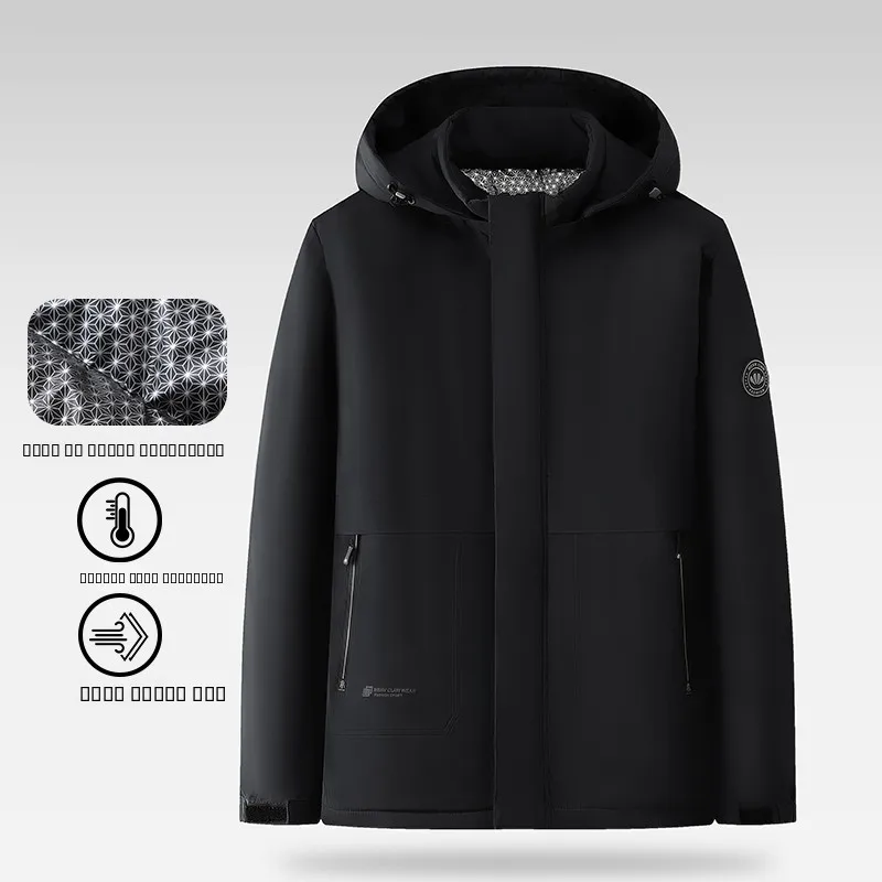 

Men's Thiened aphene Heating Warm Cotton Jaet Winter Casual Sle Zipper Closure Hooded Stand Fit Polyester Filled Coat