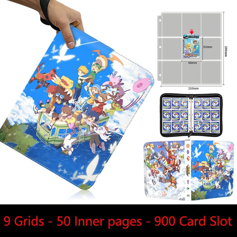 400-900pcs Digital monster Card Album 4/9 Pocket Zipper Cards Binder Book Folder Digimon Adventure Cartoon Games Card Collection