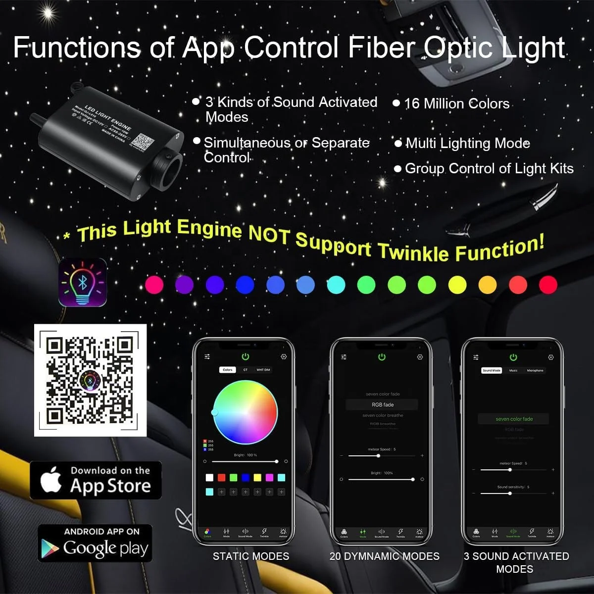 12W DC12V Car Fiber Optic Light Source RGBW APP Remote Control Starlight Engine For Auto Interior Indoor Star Decoration Light