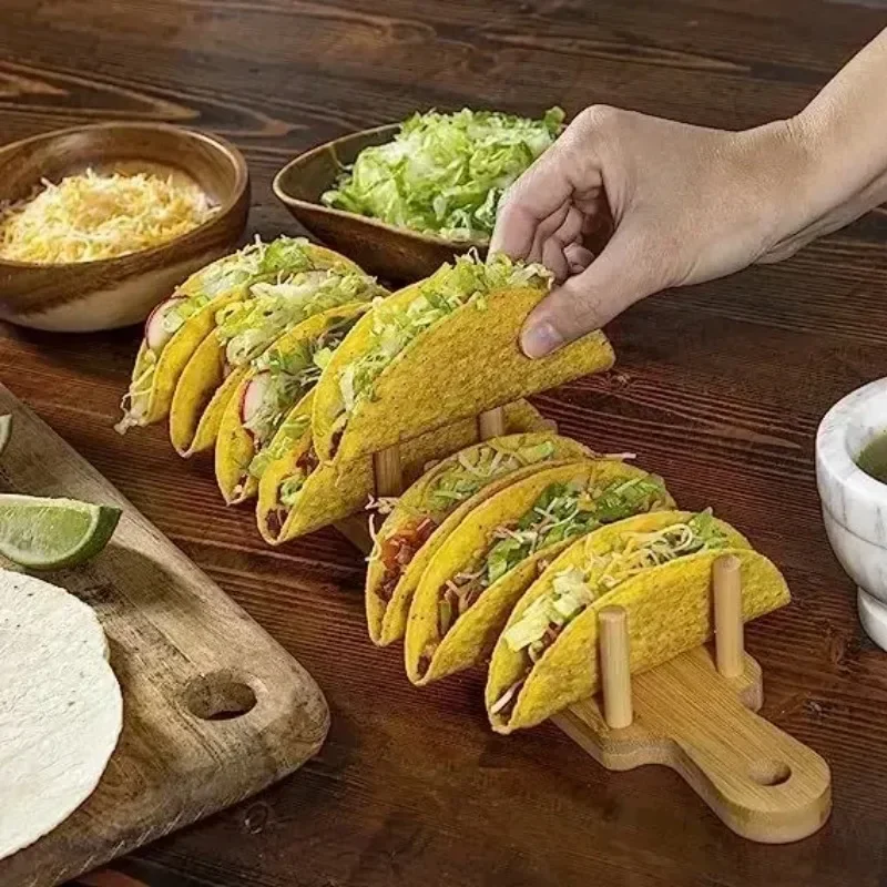 Soporte de bambú para tacos, papas fritas, rollos de maíz, tortillas y burritos, apto para fiestas y restaurantes