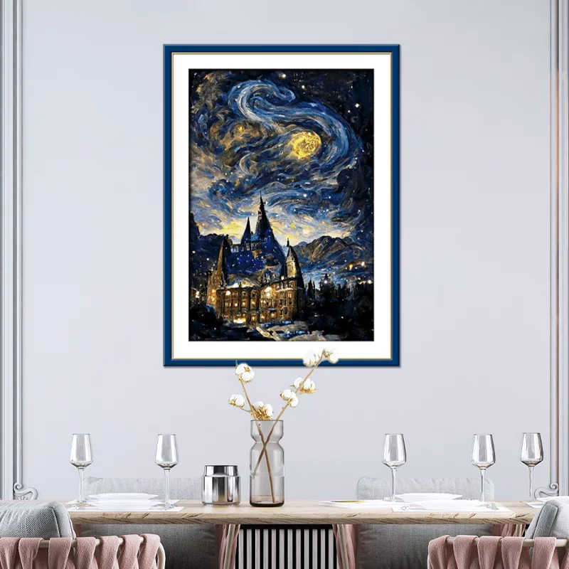 KS Cross Embroidery 2024 New Hogwarts Castle Living Room Bedroom Hanging Van Gogh Starry Sky World Famous Painting