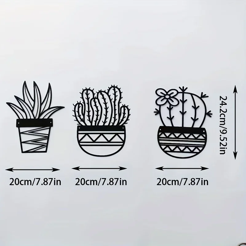 3 sztuki naturalne metalowe dekory ścienne, kaktusowa metalowa ściana, nowoczesny metalowy nowoczesna dekoracja ścienna ścienny