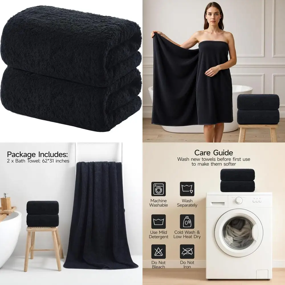 

Роскошный набор банных полотенец из 2 предметов — очень большой размер 31x62, 100% хлопок, 900 GSM, мягкие и впитывающие, быстросохнущие черные полотенца для дома, P