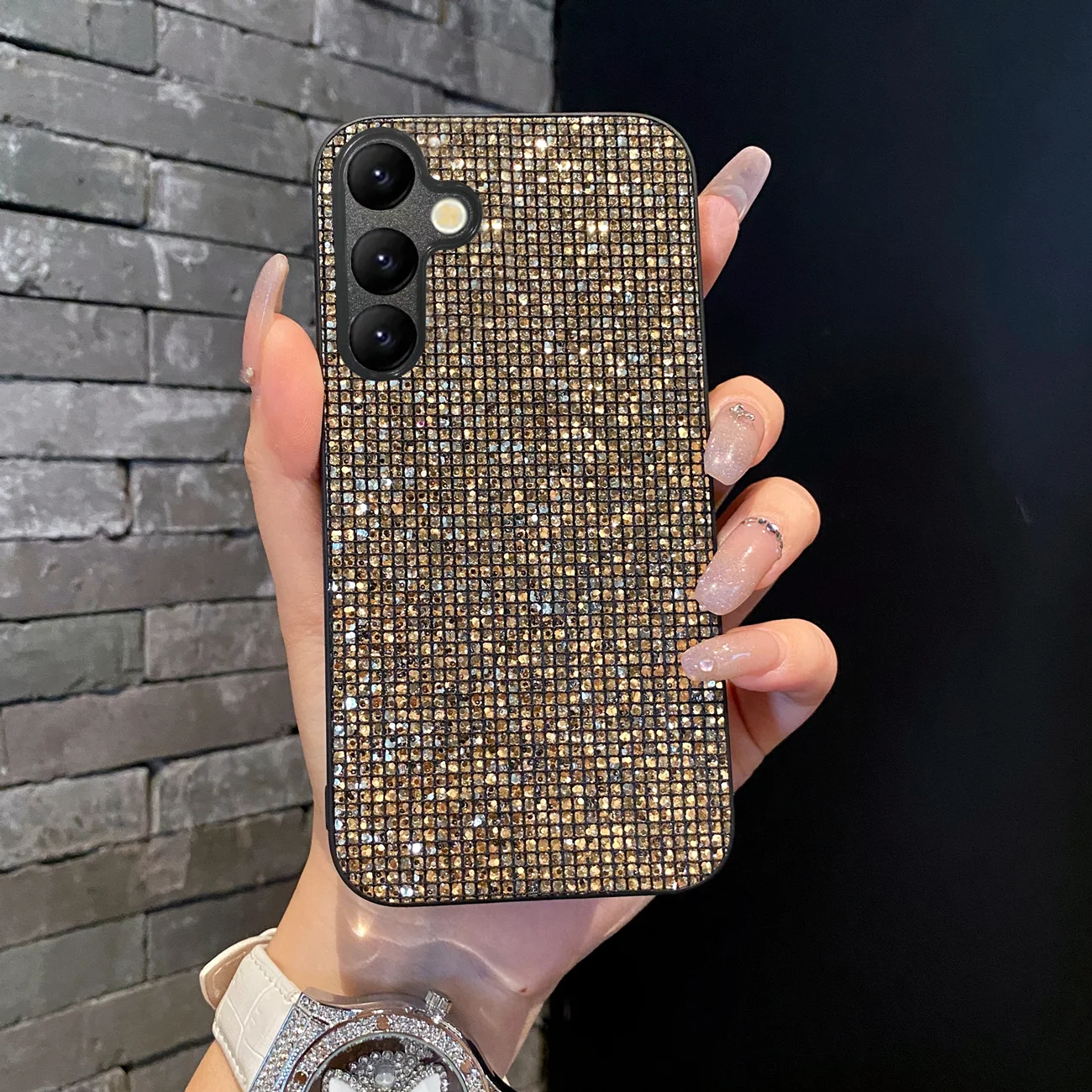 Luxus Shiny Grid Pattern Mode TPU Fall Für Samsung Galaxy A14 A15 A16 A35 A36 S25 S24 S23 S22 Plus FE Ultra Glitter Shell – Detail 4
