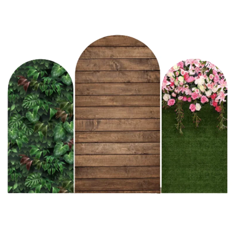 Wooden Floor Floral Arch Cover Elastic Photo Backdrop Background Photography Wedding Birthday Party Decoration Celebrate Prop