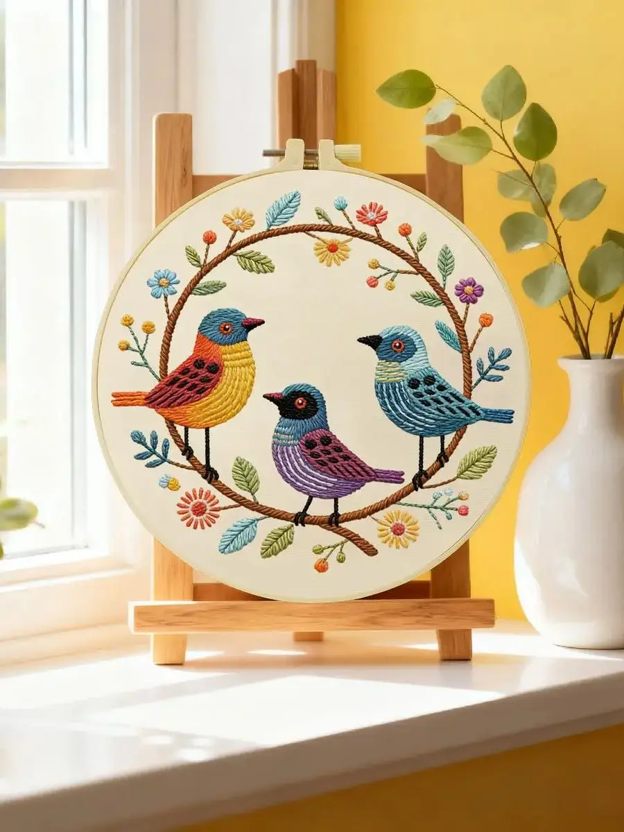 1 Stück 20X20CM/15X15CM 7,87/6,3 Zoll Tier - Vogel Stickerei Starter-Kit DIY-Kit DIY Stickerei-Set Handarbeiten Malerei – Detail 6