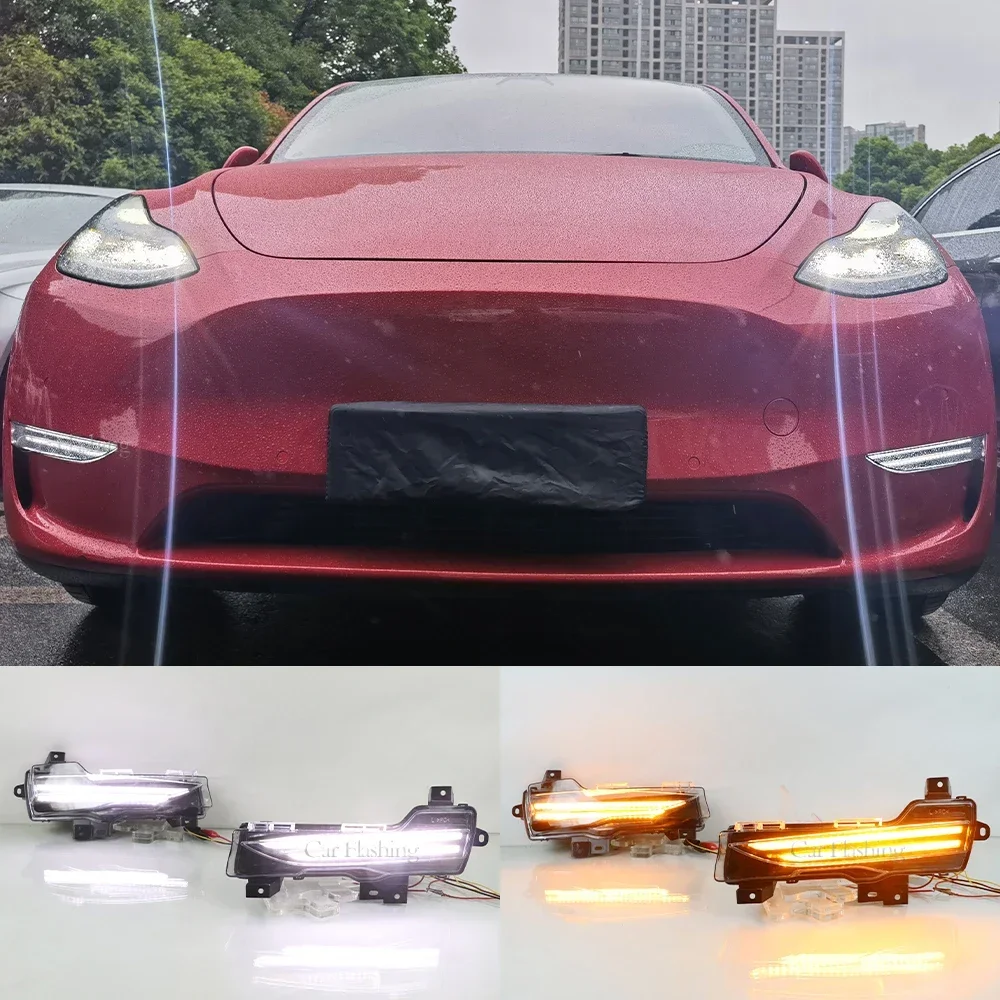 New！ 2PCS Car DRL For Tesla Model 3 Model Y 2017 2018 2019 2020 2021 2022 Daytime Running Lights LED Daylight Fog lamp turn sign