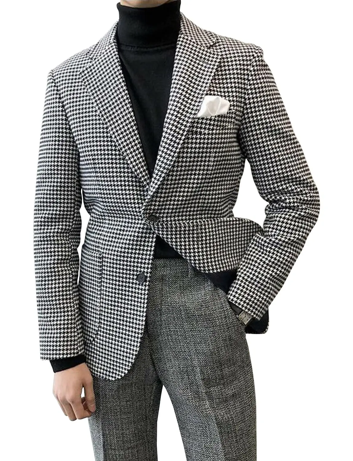 2024 Men\'s Houndstooth Suit One Piece Herringbone Notch Lapel for Party Banquet Tuxedo Blazer Only Costume Homme