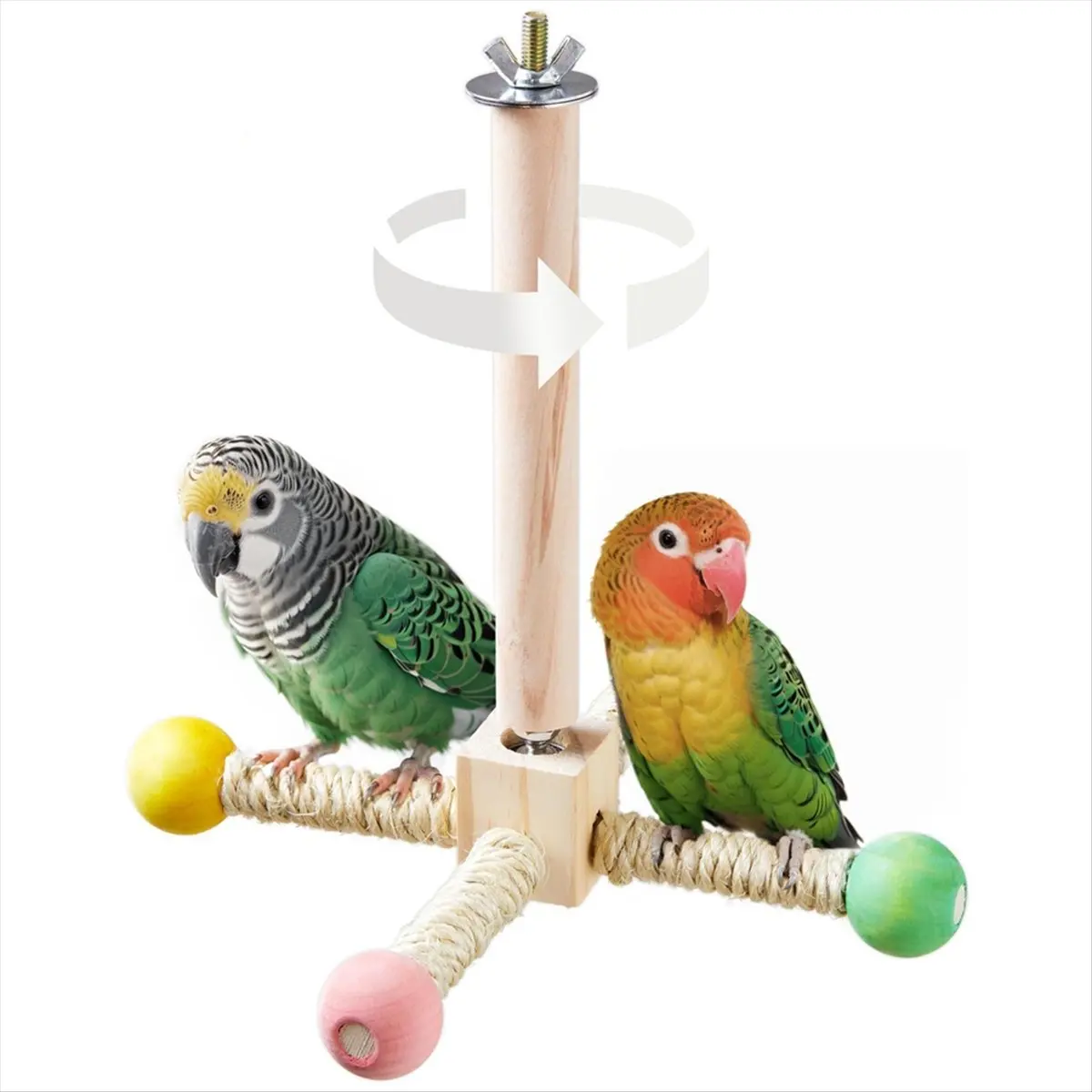 A24I Bird Stand Perch Toy,Interactive Parakeet Toys,Wooden Exercise Wheel Parrot Toy, Enrichment Cockatiel Toy for Birds Cage