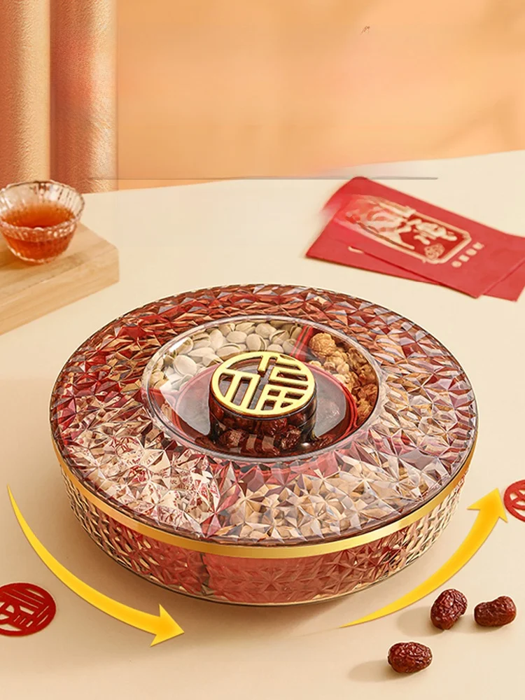 New Year Celebration Red Festive Sna Plate Home Use Living Room High End Dry Fruit Serving Plate Vintage Chinese Sle