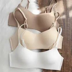 2024 New Thin Seamless Women Bra Solid Color Small Chest Brasiere Wireless Soft Underwear Girls Crop Top Breathable Lingerie