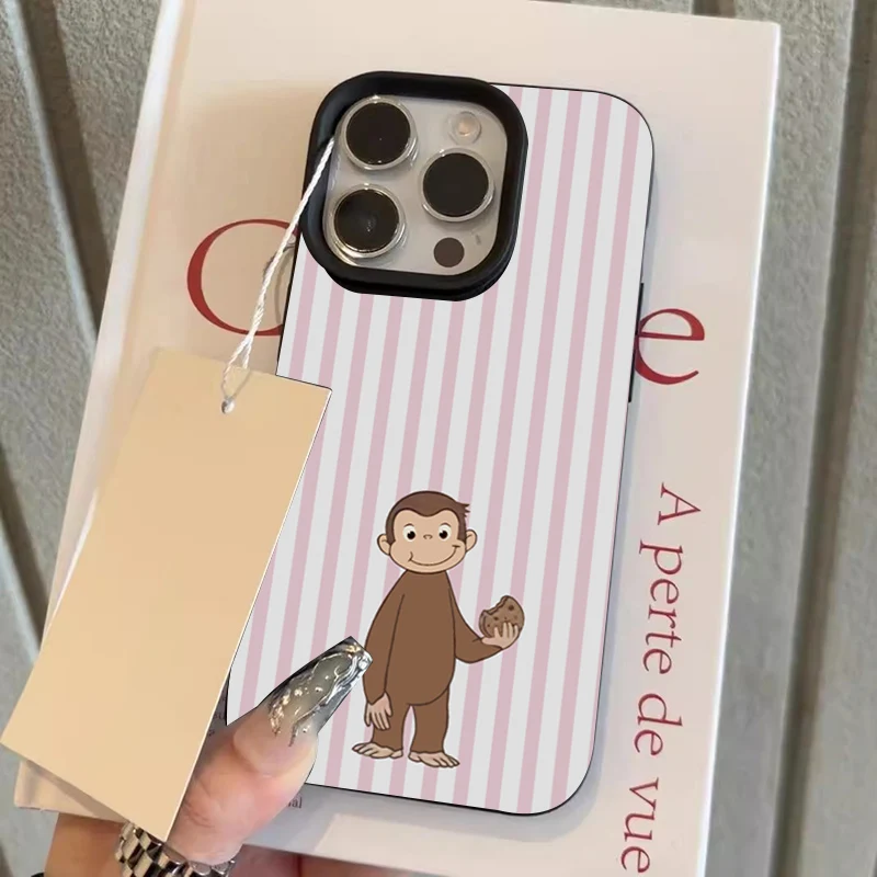 Gestreifte Keks-Affen-Muster Lychee-Textur Handyhülle für iPhone 17 Air 17 16 15 14 13 12 11 Pro Max 14 15 Plus XR Weiche Hülle – Detail 1