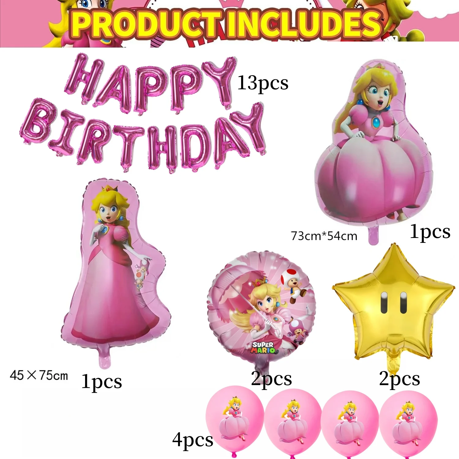 Princess Peach Balloon Set Birthday Decor Peach Foil Helium Balloon Latex Balloons Baby Shower Kids Girl Favors Toy Globos Set