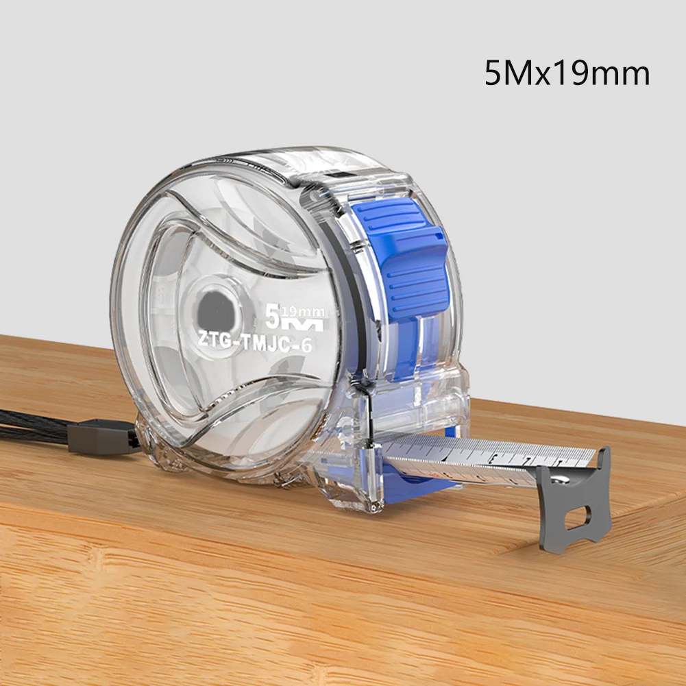 Transparent Case Steel Tape Measure with Cut Resistant Carbon Steel Blade for Reliable High Measurements on Worksites