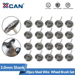 XCAN Abrasive Tool Stainless Steel Wire Wheel Brush Set 20pcs 3.0mm Shank Polishing Brush For Dremel Rotary Tools