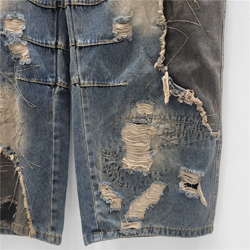 HKSH Lente Herfst Nieuwe Vrouw Jeans Ripped Verontruste Patchwork Contrast Kleur Amerikaanse Retro Streetwear Y2K Denim Broek HK14422