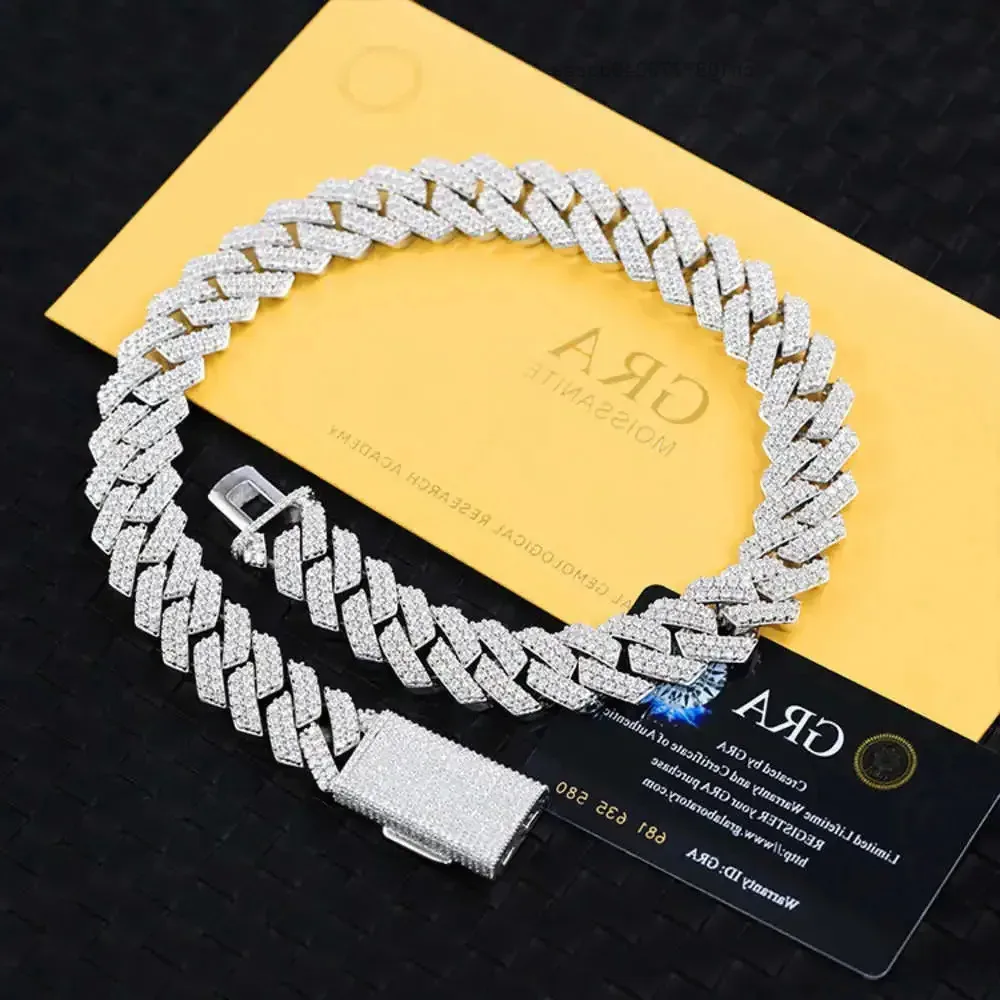 

Yu Ying Cuban Chain Necklace 2rows 925 Solid Silver Moissanite Diamond 18k Gold Plated Cuban Link Chain Hip Hop Necklace