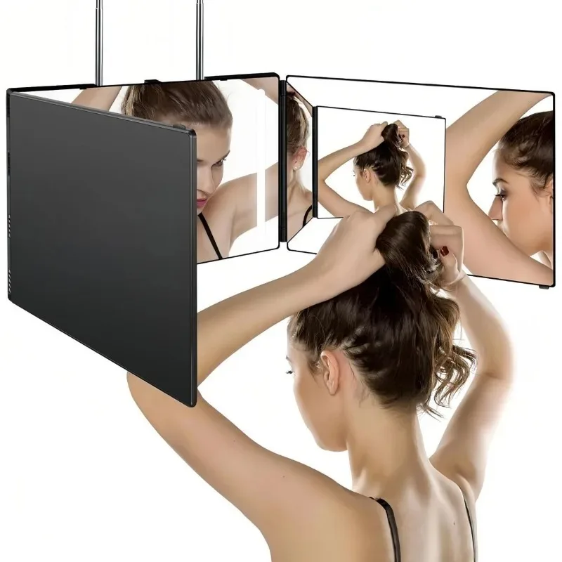 LED light mirror 70% retractable hook hanging high definition men's three-sided folding makeup