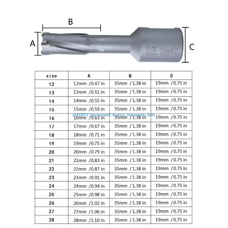 367D 35mm Alloy Drill, Metal Hole 12--28mm x 35mm TCTs Annular Cutter with 3/4" Weldon Shank