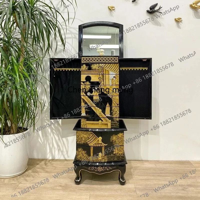 

New Chinese painted chest bedroom multifunctional mirror cosmetic cabinet living room