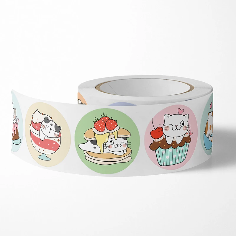 500pcs Cartoon Cat Stickers Round Adhesive Labels For Kids Children Teacher Prize Business Gift Wraps Decorative Stickers