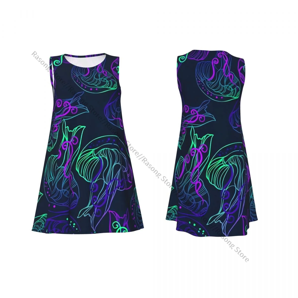 Vestido feminino verão casual camiseta vestidos praia cobrir medusa padrão vestido regata