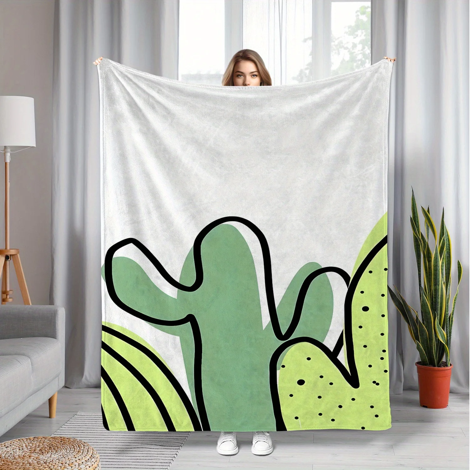 

1pc Cactus print blanket, polyester fabric, machine washable, suitable for bedroom and living room decoration