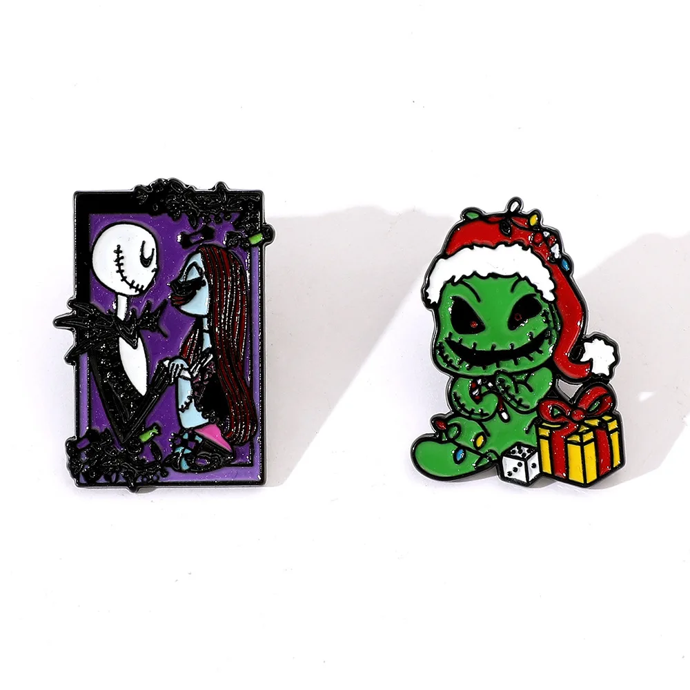 

Christmas Eve Horror Pin Badge Sally Jack Skellington Oogie Boogie Halloween Brooch Pin Enamel Decoration Crafts