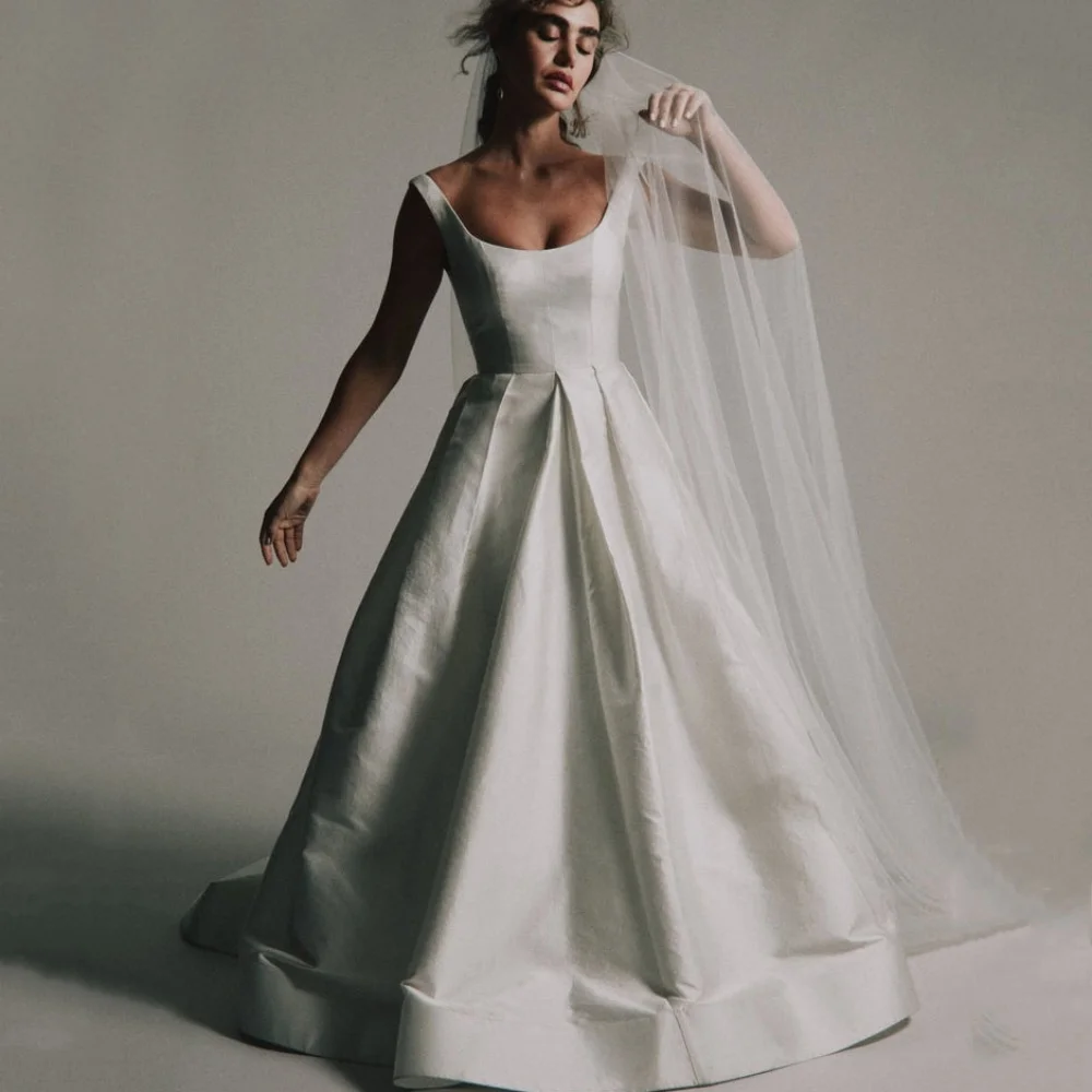 

Elegant Customized Wedding Dress Simple A Line Gowns Tank Scoop Collar Bride Dresses New Vestidos De Novia