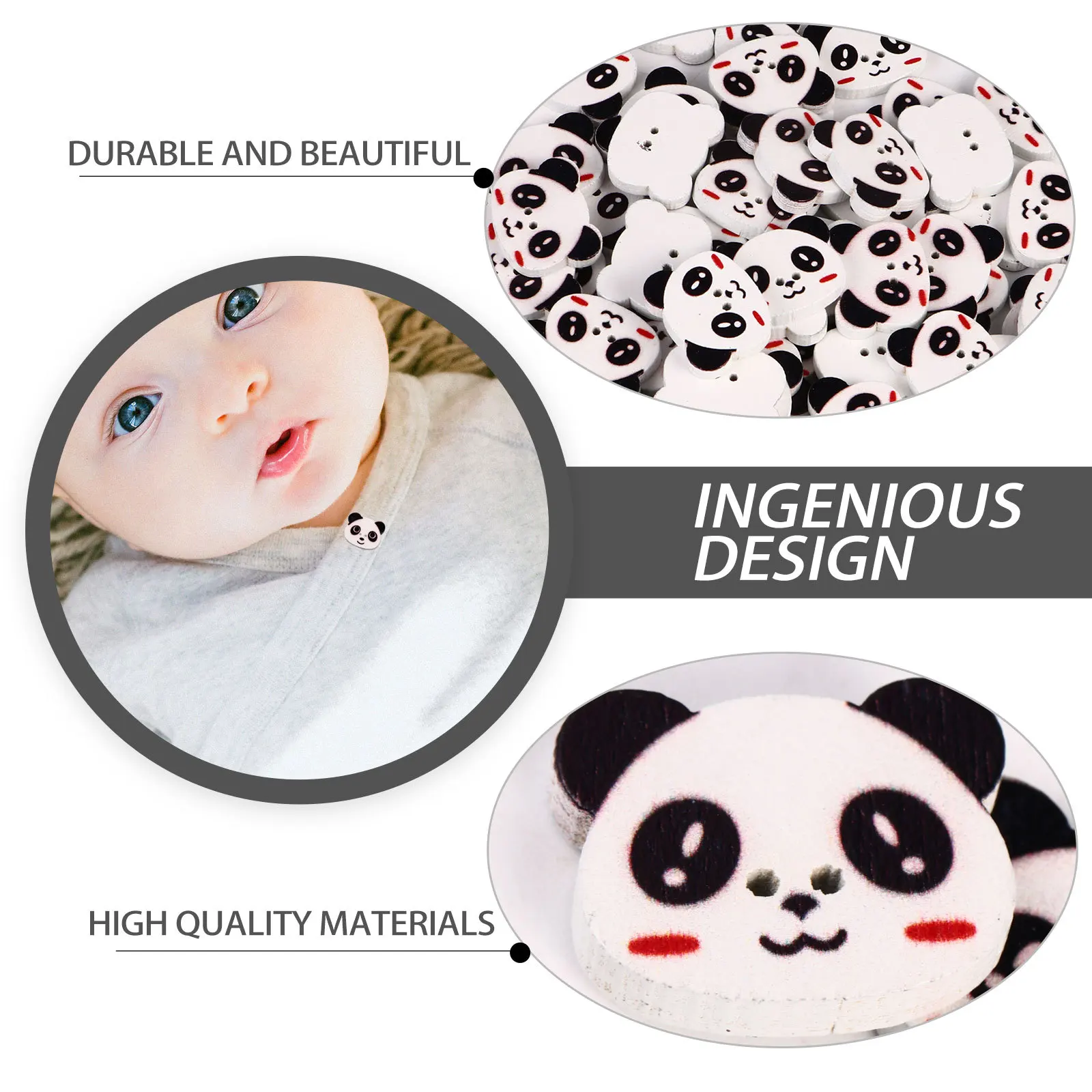 

100Pcs Creative Panda Head Sewing Buttons Natural Wood Material Small Size Easy to Apply for DIY Projects Decorative Craft