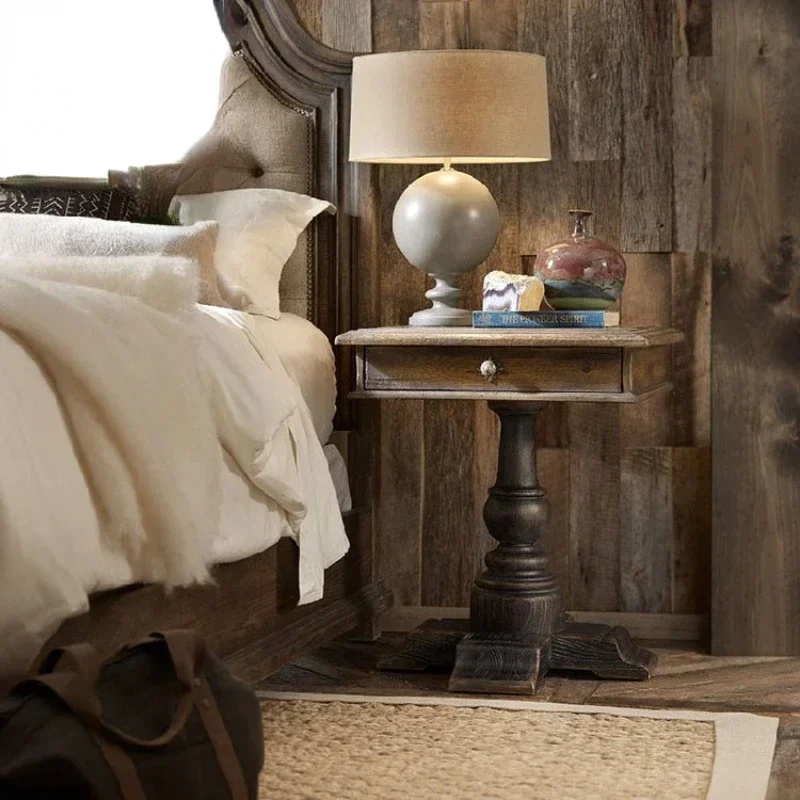 

High-End Solid Wood Bedside Cabinet Oak Distressed Simple Bedside Cabinet Bedroom Furniture with Drawer