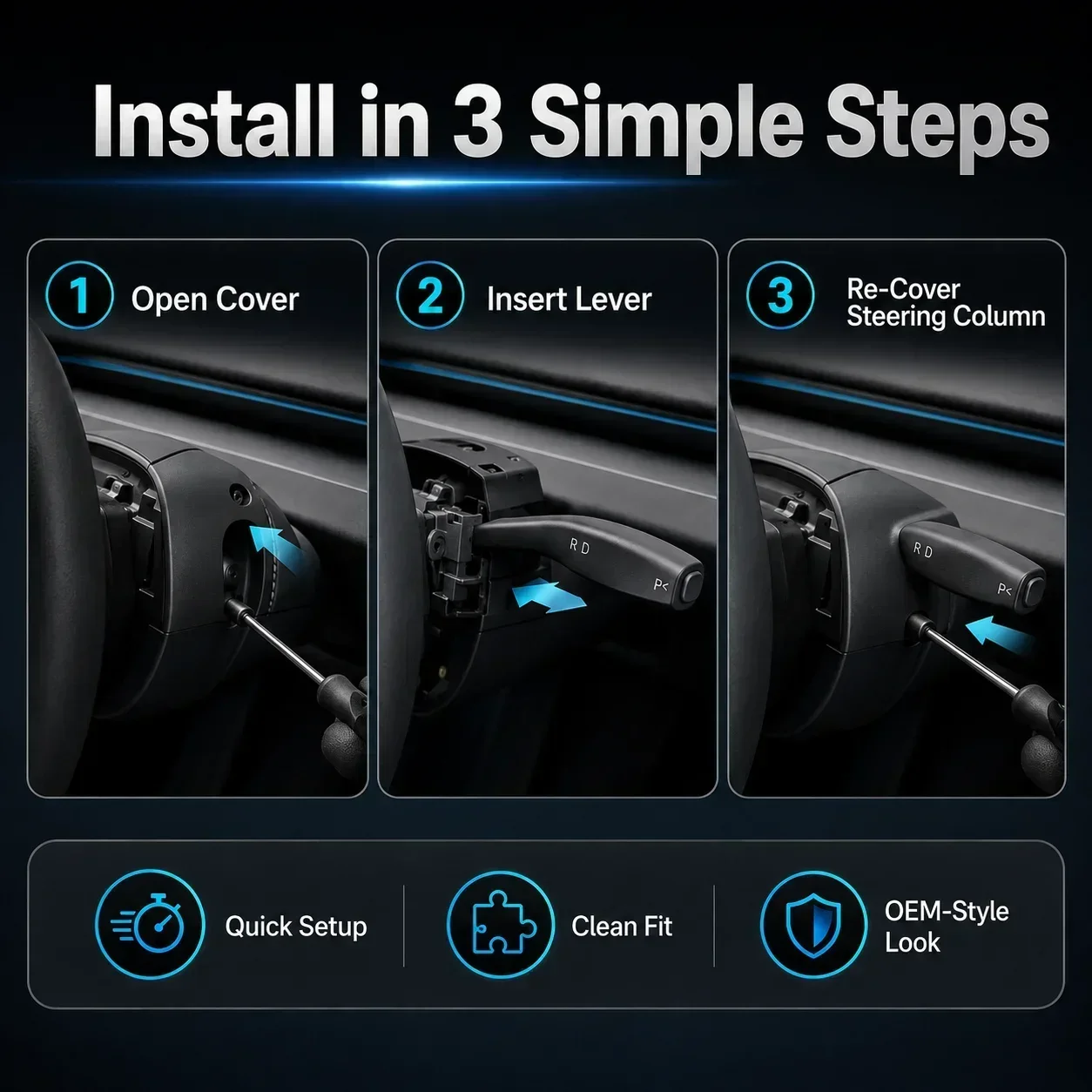 New Physical Gear Stalk Lever for Tesla Model 3/Y Highland Juniper OEM Style Shift Grab Kit Premium D P R Indicator Handle