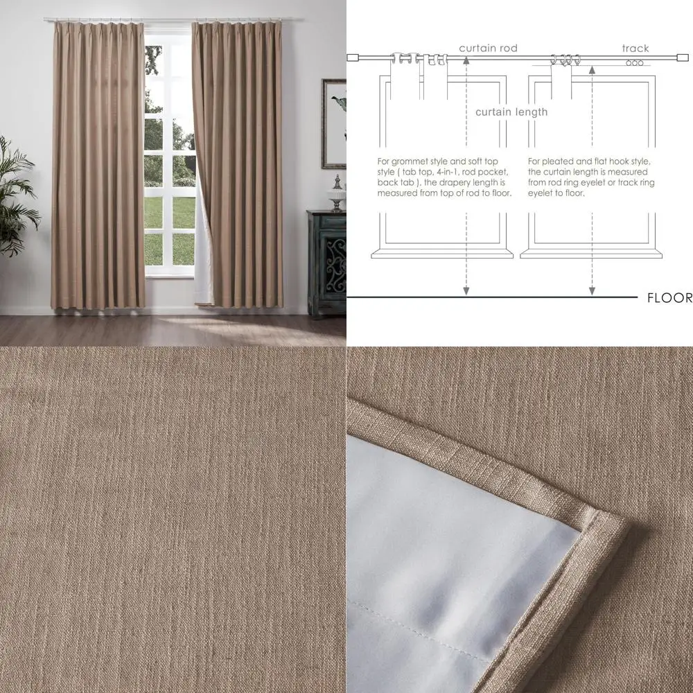 

Extra Wide Polyester Linen Curtains 100 Wide x 102 Long with Blackout Lining, Pinch Pleat Style for Sliding Door or Patio Use