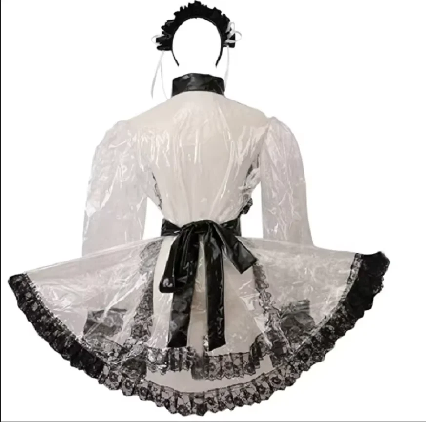 Black Lace Sissy PVC Dress New Hot Selling Lockable Sexy Transparent  Gothic Girl Role Maid Acting Custom