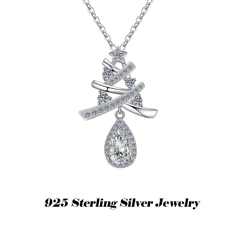 

Рождественский кулон из стерлингового серебра 925 пробы, необычный бант, ожерелье с кубическим цирконом для женщин, подарок