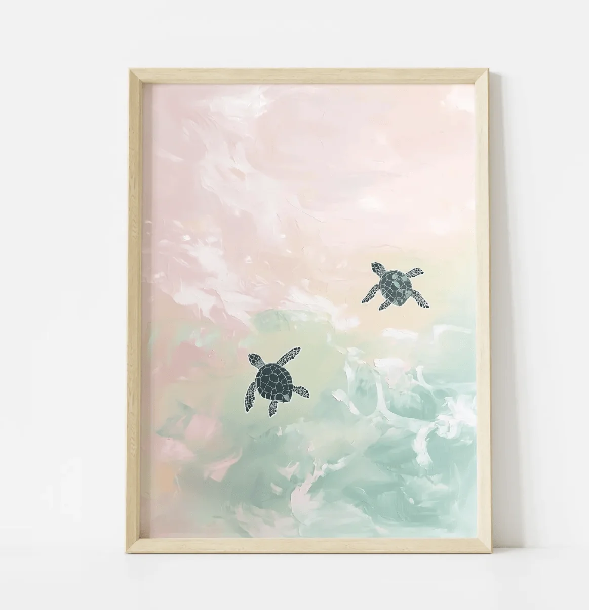 (No frame)Soft Pastel Sea Turtle Wave Canvas Wall Art Print, Coastal Abstract Poster Decor for Bathroom Bedroom Beach Entrywa