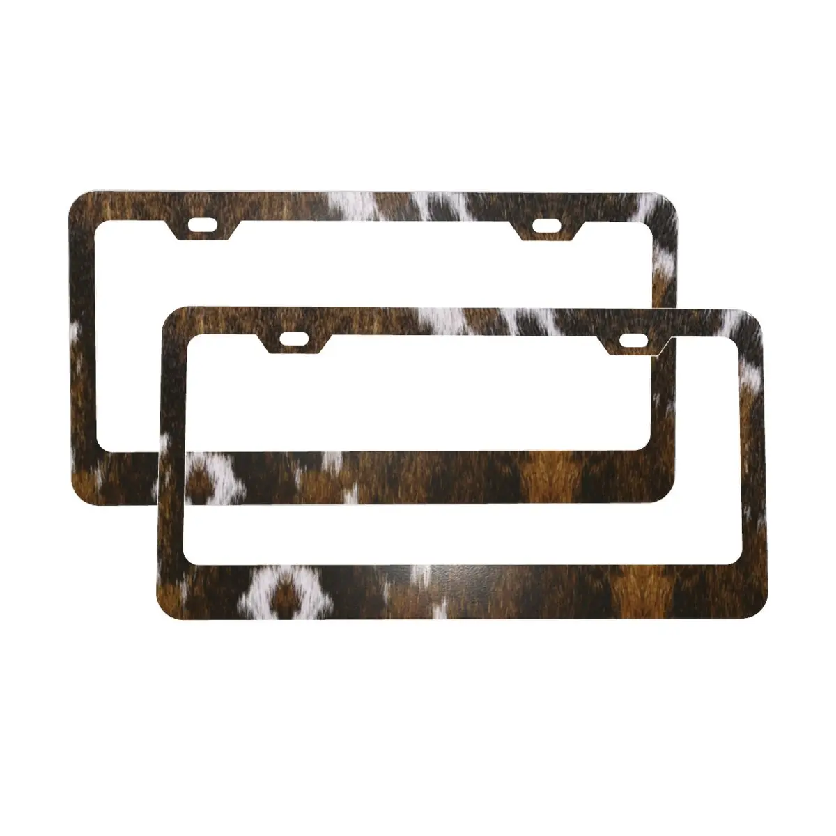 Cowhide Tan Animal Print License Plate Frames Animal Hide Fur Texture 2 Pcs Aluminum Metal License Plate Holder with Screw Caps