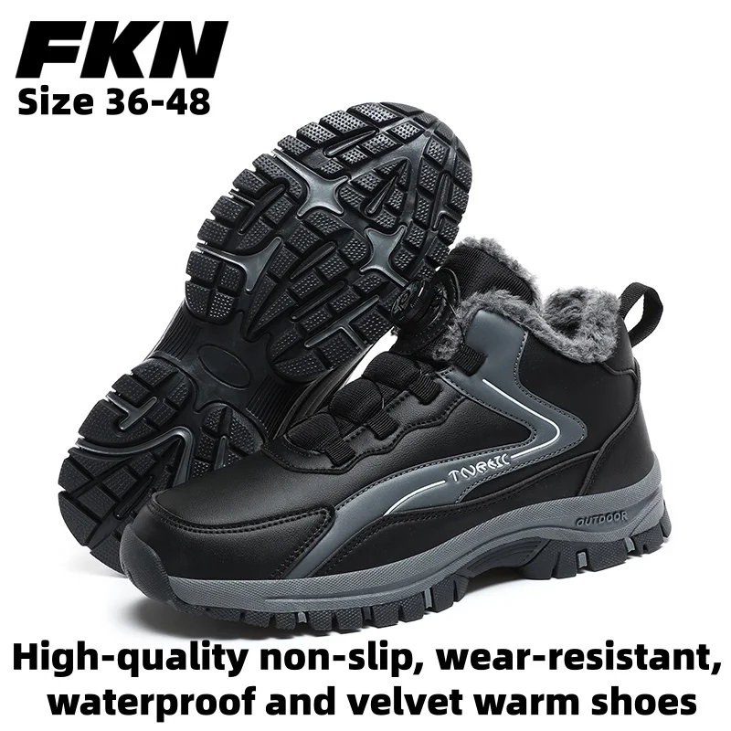 

New men's winter snow boots waterproof PU leather warm winter boots women's outdoor warm plush anti-slip work casual shoes 36-48