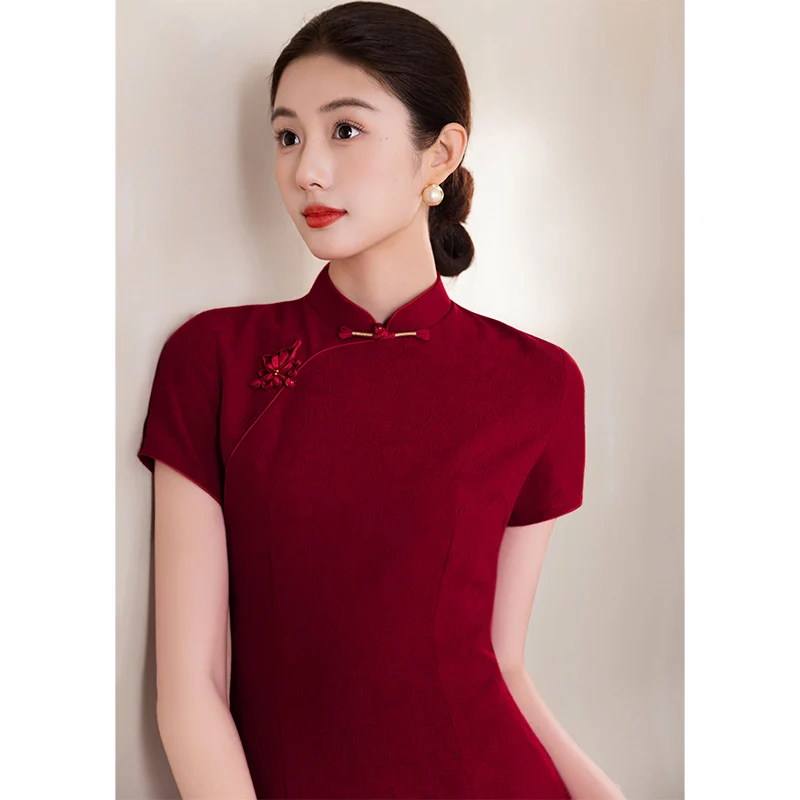 

Red Simple Elegant Vintage Wedding Engagement Daily Performance Women's Chinese Style High-End Sensation Long Dress