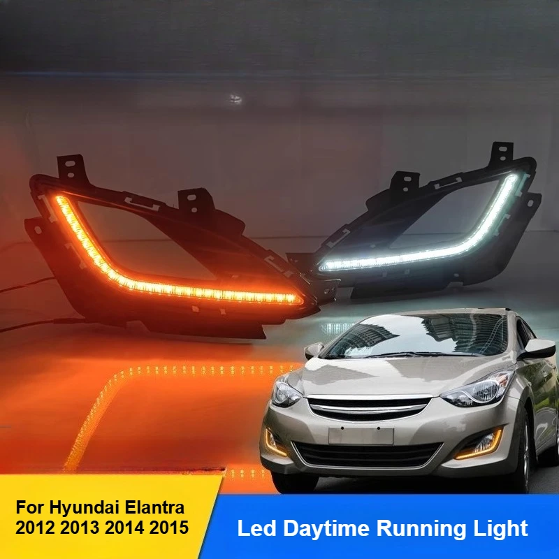 

Для Hyundai Elantra 2012 2013 2014 2015 светодиодные дневные ходовые огни передние противотуманные фары Dymanic указатель поворота DRL модификация аксессуар