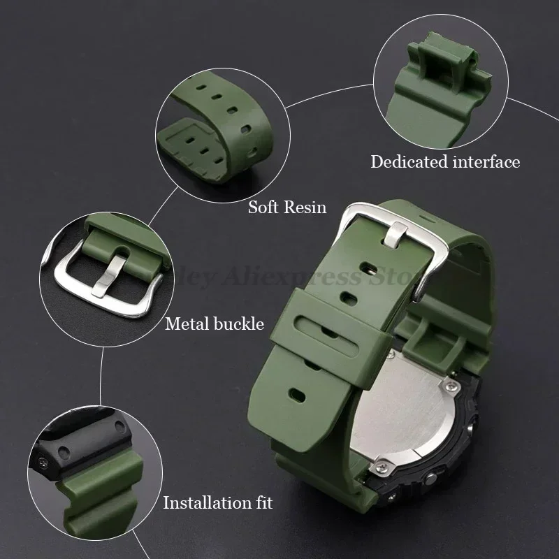 Sport Rubber Band for Casio DW-6900/5610/5600 Watchband Bracelet Metal Buckle 16mm Resin Men Women Replacement Strap Accessories