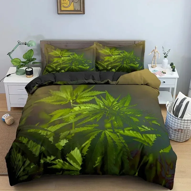 Green Nature Weed Leaves Comfortable Duvet Quilt Cover Pillowcase Bedding Set Children Bedroom Decoration Home Textile