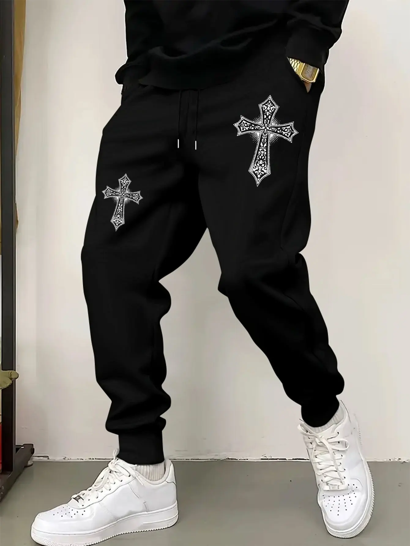 

Мужские брюки с готическим крестообразным принтом и геометрическим узором для повседневных случаев, мужские брюки стандартной посадки, S-3XL