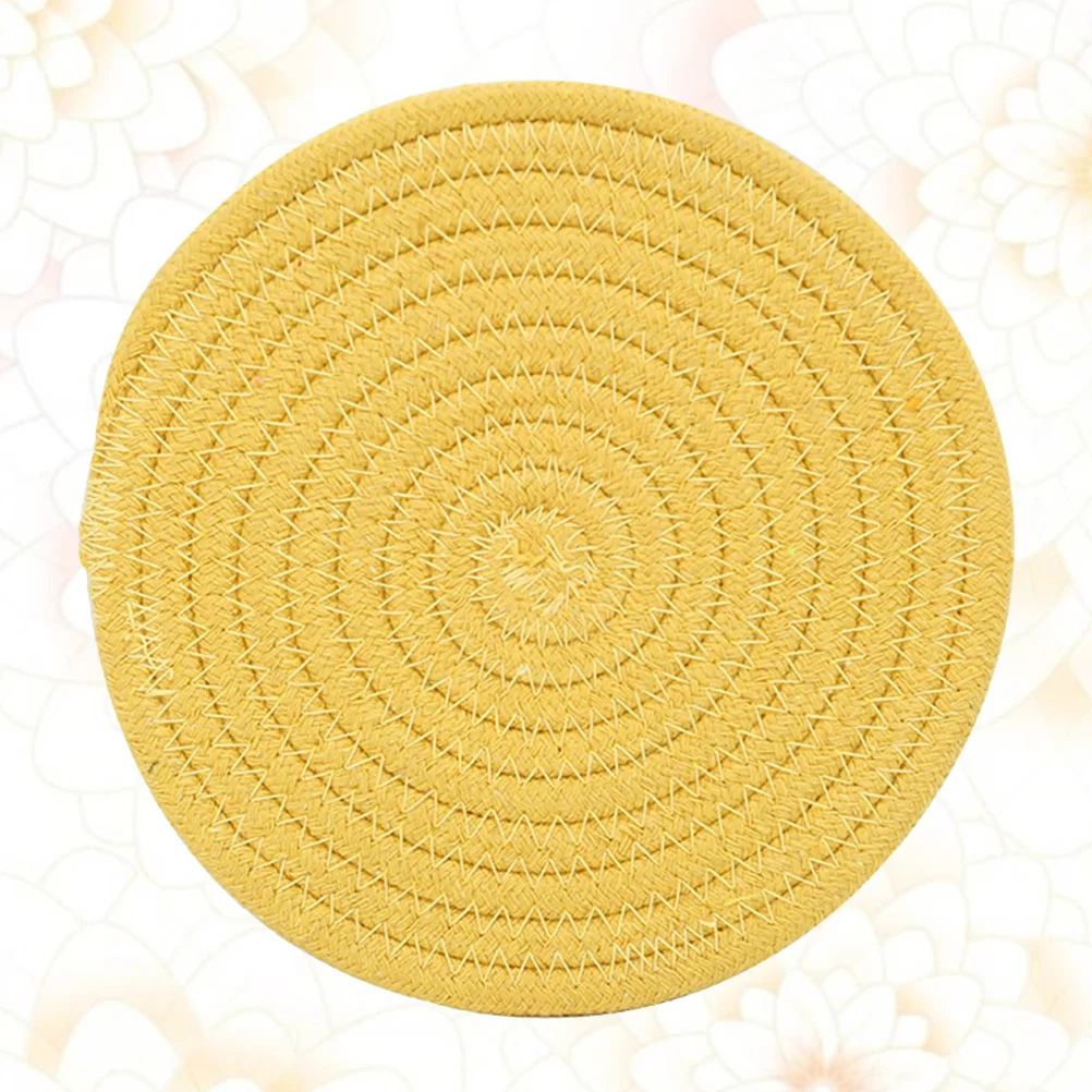 

1Pcs Cotton Thread Heat Resistant Coaster Round Non Slip Placemat Xl Yellow Protective Table Mat Suitable for Cups Mugs Glasses