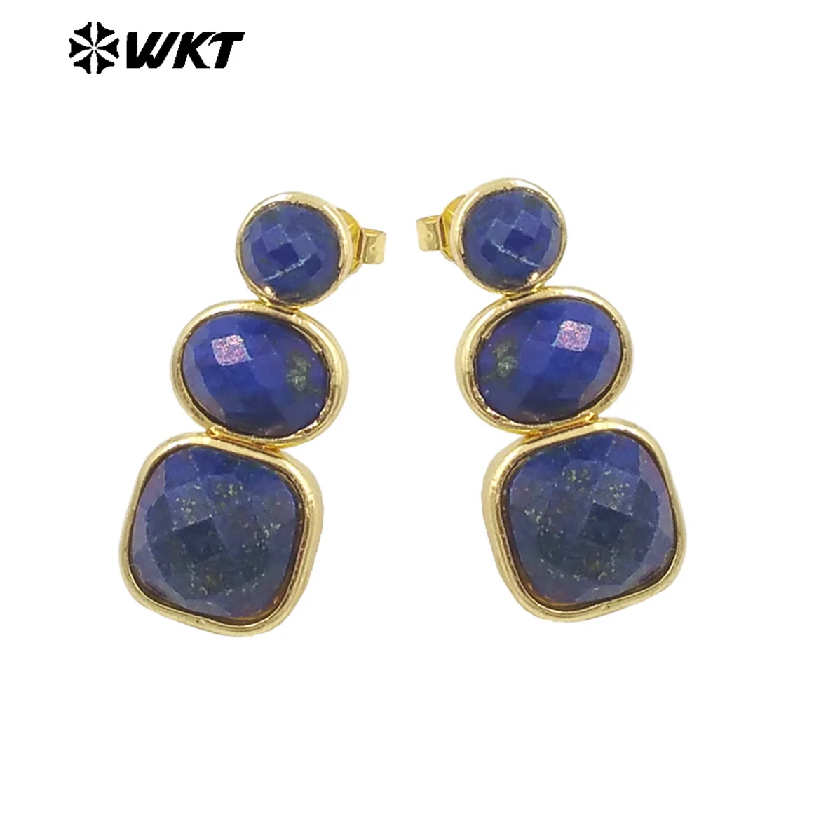 

WT-E754 Lovely And Colorful Gourd Shape Natural Gemstone Triple Stone Earring Clip For Women Daily Commute Decorated