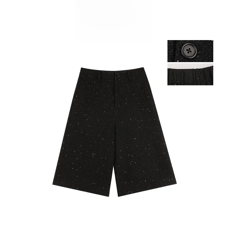 

MANNALA "Kathleen" Slimming Woolen Sequin Pants Commute Versatile Straight Leg Mid-Length Trousers Q9417 Ladies Casual Pants