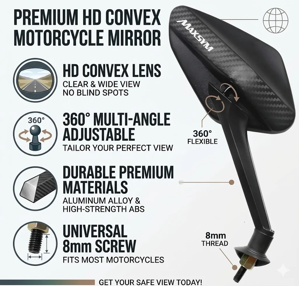 1 Pair Modifyed 360° Foldable Motorcycle Side Rearview Mirrors For SYM MAXSYM TL 500 508 Maxsym TL500 TL508 2018 2019 2020 2021
