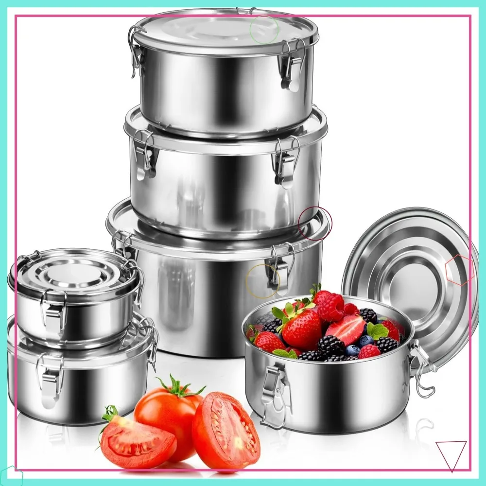 

6-Piece 304 Stainless Steel Food Containers with Lids, Leakproof for Kids, Kimchi, Lunch, Soup, Salad