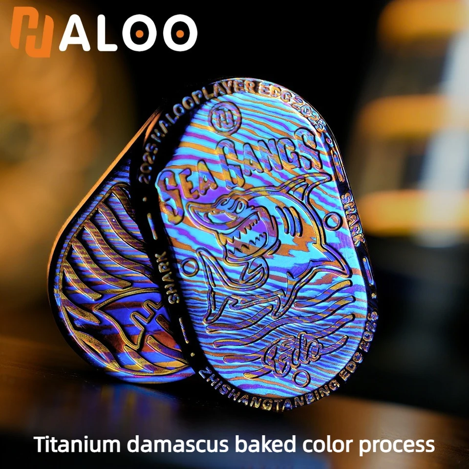 HALOOPLAYER EDC Sea Shark Rhythm Titanium Damascus Limited Edition